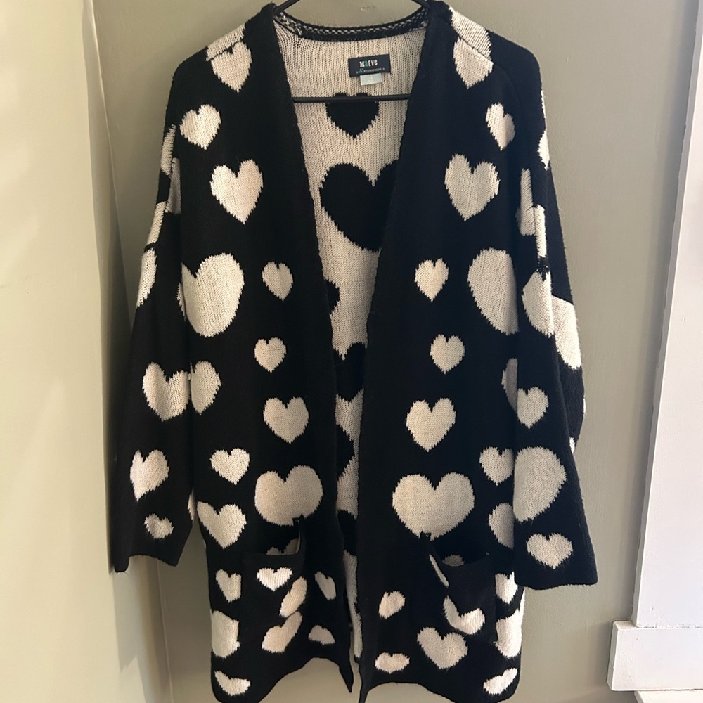 Maeve by Anthropology Black and White Heart Sweater